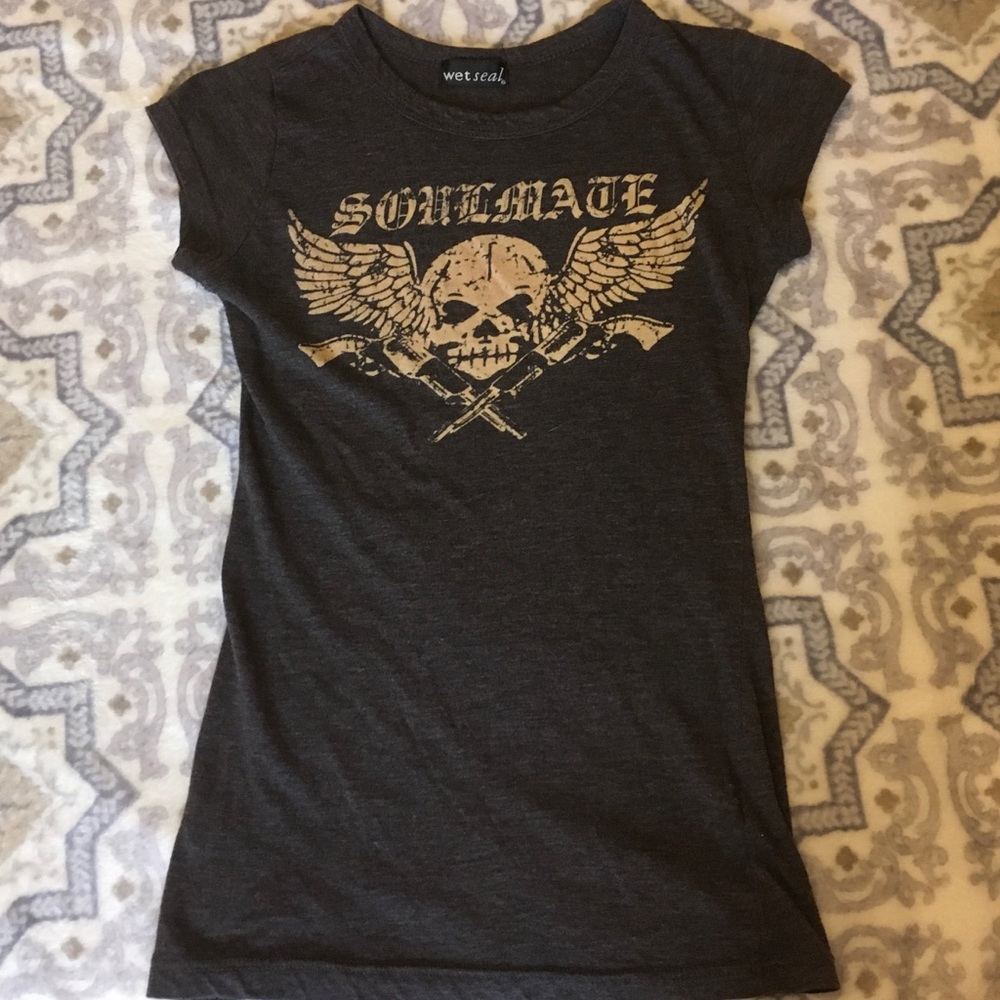 Wet Seal Heather Gray Fitted Tee Shirt sz XS